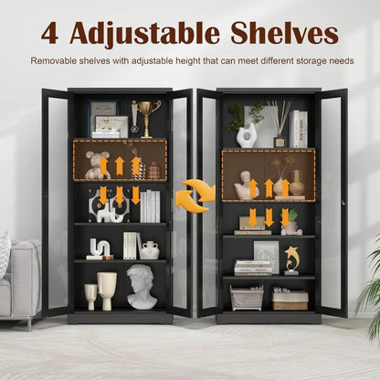 71 Glass Display Cabinet with Lock for Living Room, Tempered Glass, Black, Secure Storage and Elegant Showcase Design
