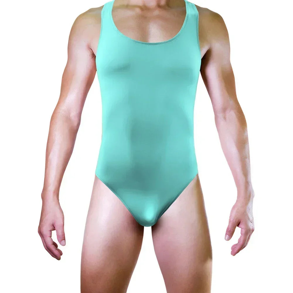 Clothes Men Bodysuit Jumpsuit Masculina Sexy Lingerie Shiny Singlet Soft Ice Silk Innerwear Underwear Backless