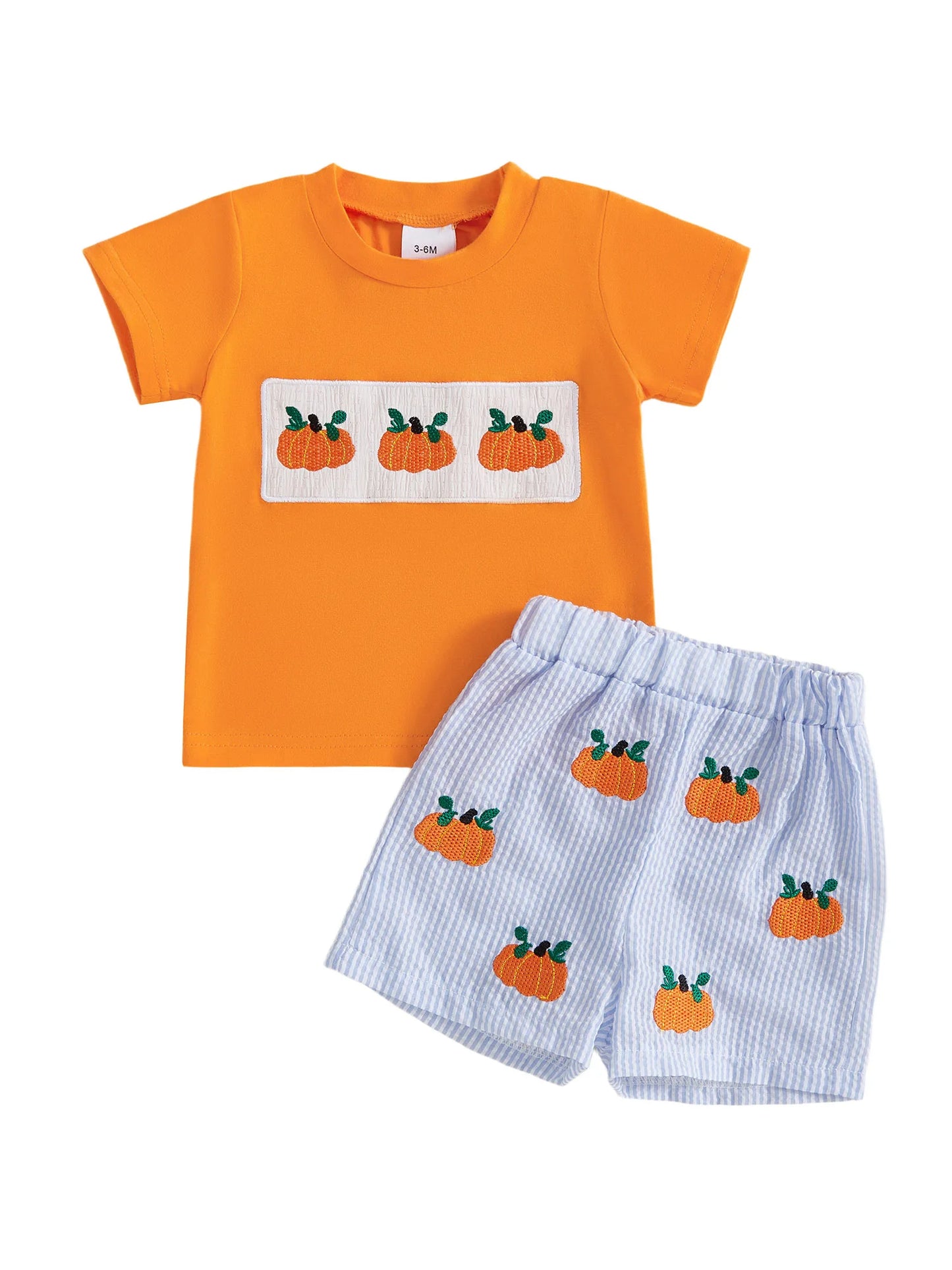 Infant Halloween Costume Ghost Printed Round Neck Long Sleeve Romper and Striped Pants 2 Pcs Set for Baby Boy