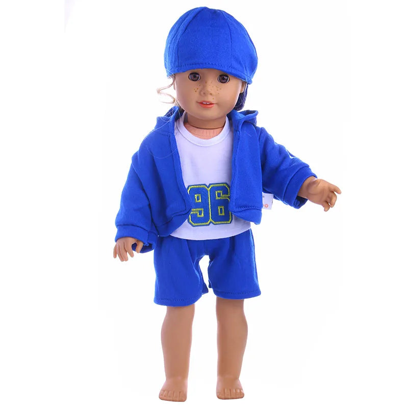 Blue Sportswear Doll Clothes Basketball Gym Shoes For 18inch American Doll 43Cm Reborn Baby items & Logan Boy Dolls Accessories
