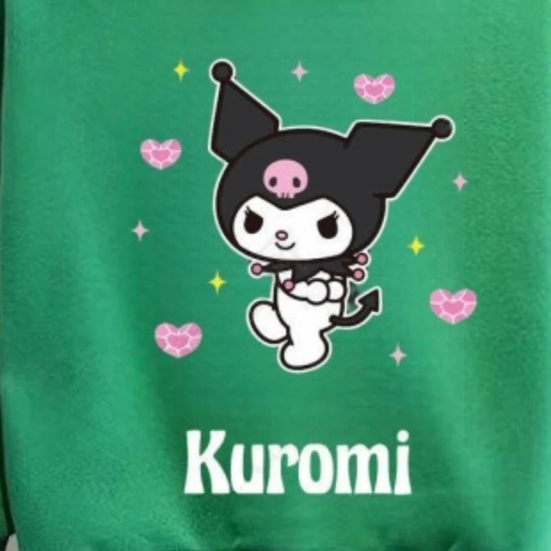Sanrio Autumn Baby Clothes Set Kid Girls Kuromi Printed Cute Sweatshirts Pullover Top & Green Pants 2pcs Children Fashion Outfit