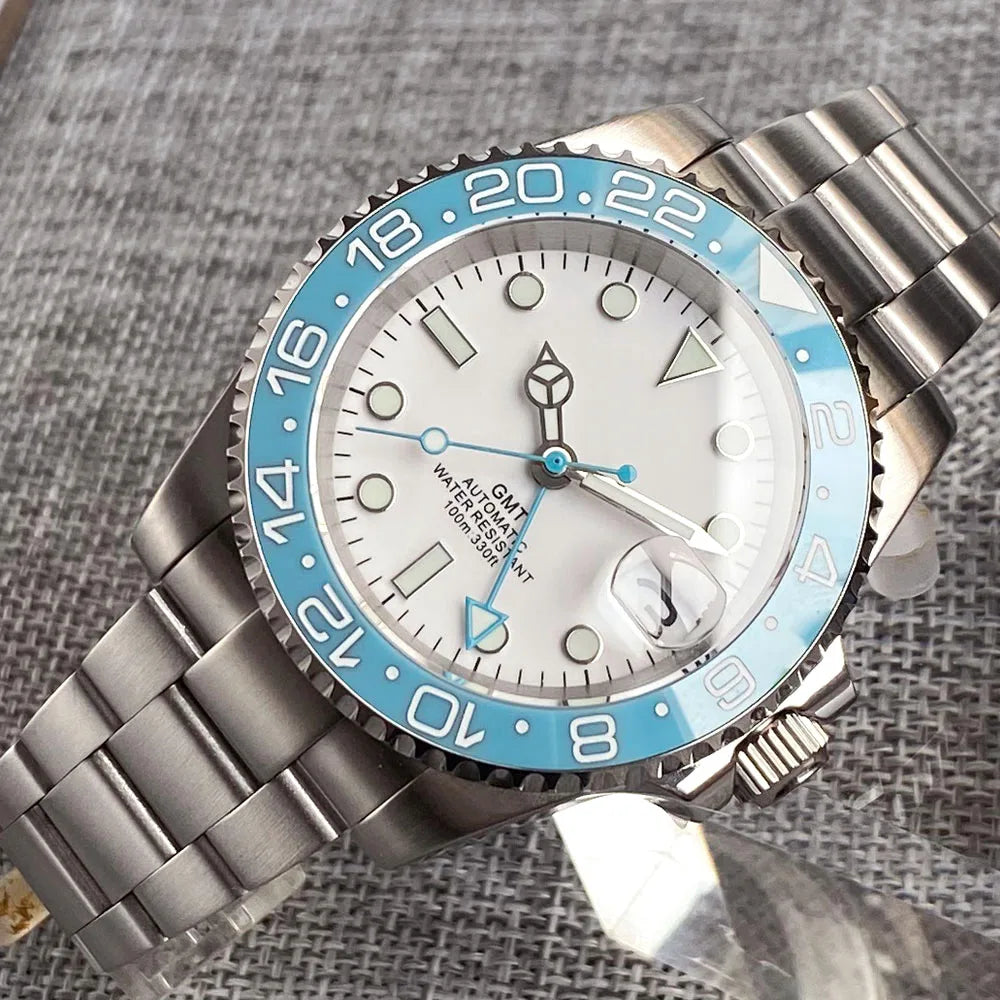 Customized 40mm Ice Blue Dial 200M Waterproof Diving Men Watch Selfwing NH34 GMT Movement 316L Steel Diver Wristwatch Jewelry