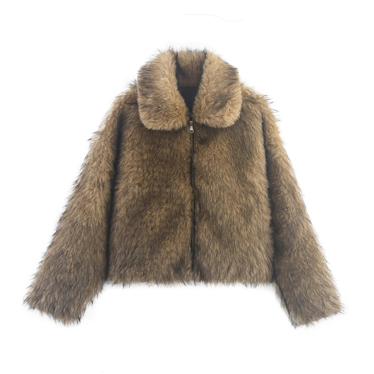 Women Faux Fur Coat Autumn Turn Down Collar Long Sleeve Women's Jacket with Zipper Fashion Female Coats