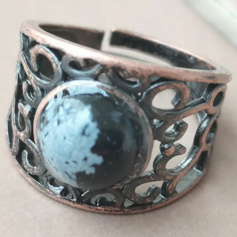 Aventurine Malachite Tiger Eye Crystal Lapis Lazuli Howlite Carnelian Goldstone Opal Unakite Sand Jaspe Bead Ring PWB1230