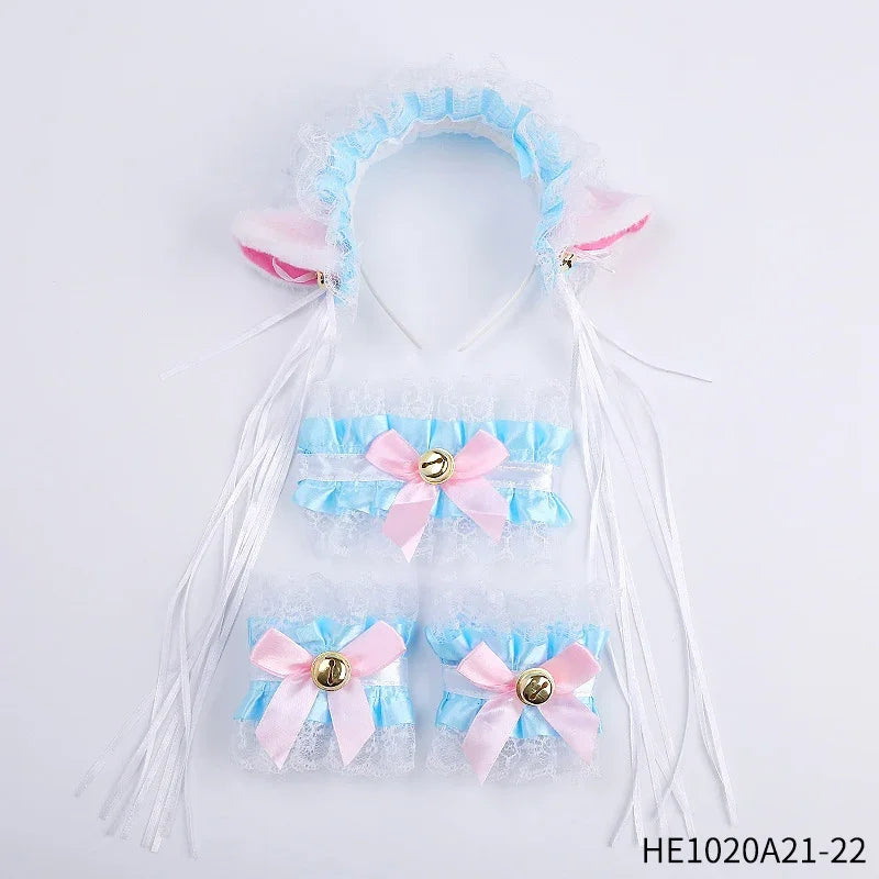 Womens Halloween Maid Lace Cat Ear Headband Hair Accessories Cat Ear Headband Long Tassel Japanese Animation Cosplay Accessories