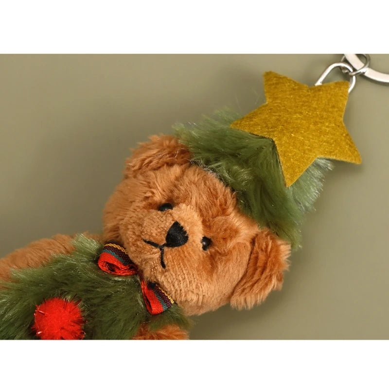 1pc Christmas Plush Bear Toy Keychain Holiday Decor Keyring Designs for Home Farmhouse Warm and Lovely Feel Kids Playing Toy