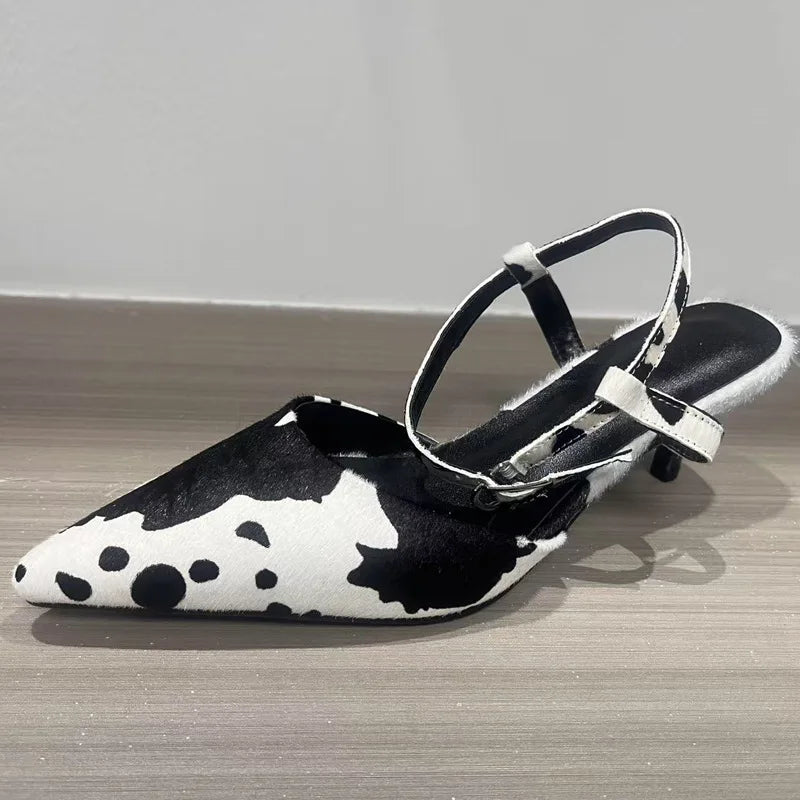 New Summer Horsehair Stiletto High Heels Sandals Women Buckle With Kitten Heel Sandals Dress Shoes Women Sandalias Female