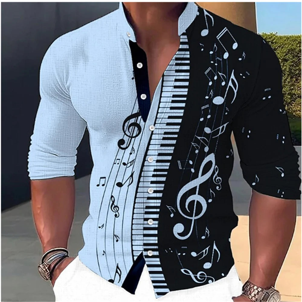 New Fashion Standing Collar Men's Creative Print Long Sleeve Shirt Outdoor Party High Quality Soft and Comfortable Fabric S-6XL