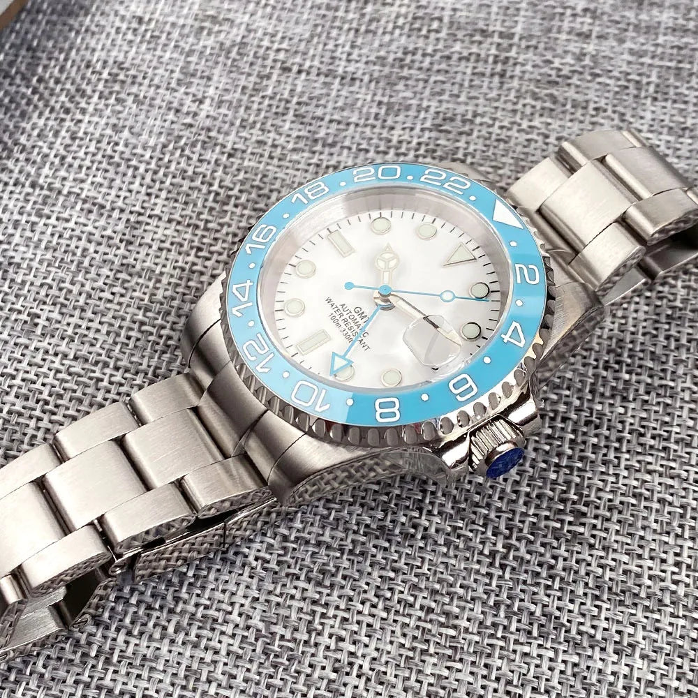 Customized 40mm Ice Blue Dial 200M Waterproof Diving Men Watch Selfwing NH34 GMT Movement 316L Steel Diver Wristwatch Jewelry