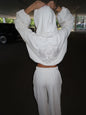 Street Trend Back Embroidered Hoodie Pants Suit Autumn and Winter Women Simple Loose Thick Warm Sports Zipper Jacket Pants 2Pcs