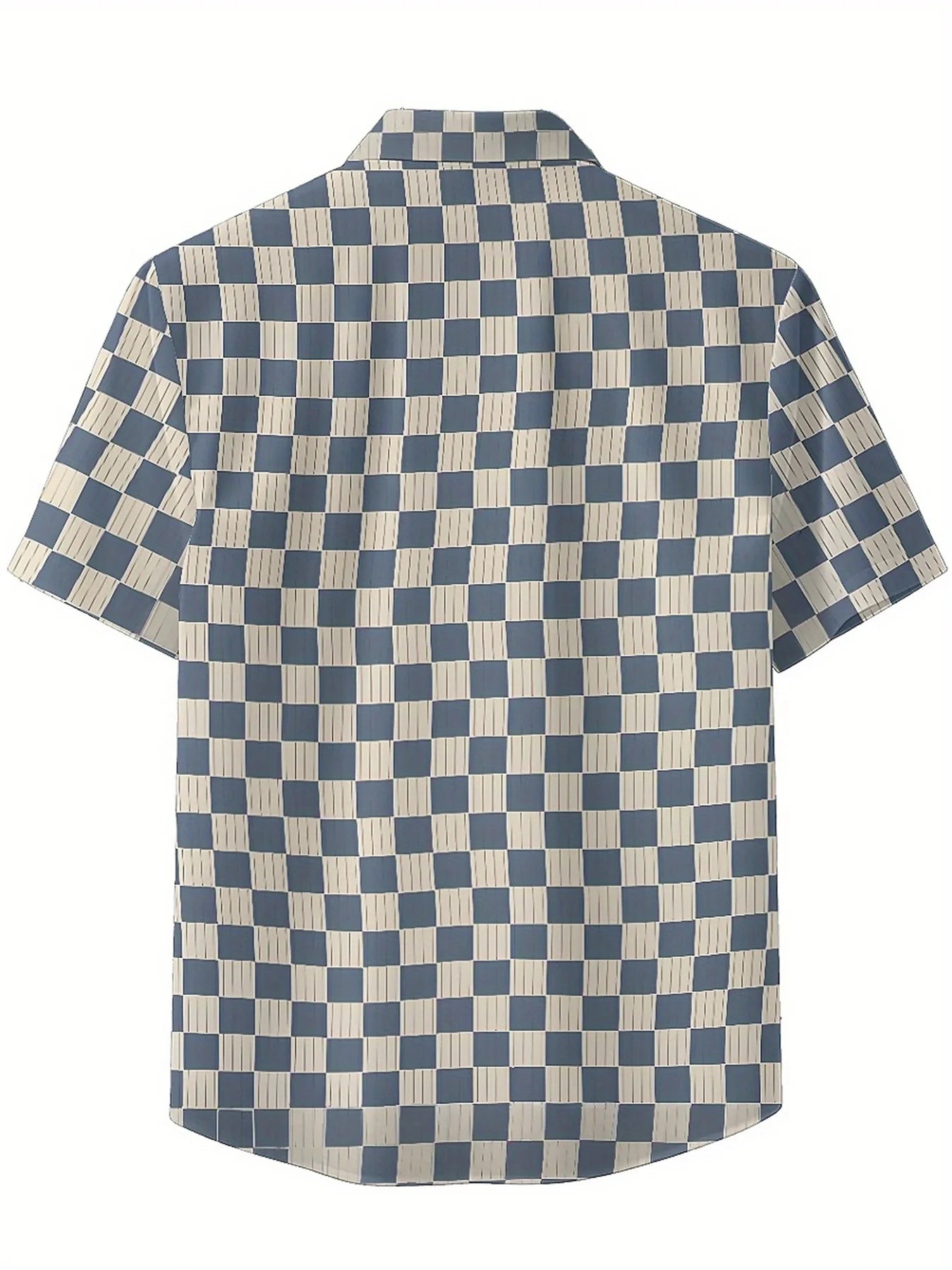 Men's Plus Size Hawaiian Shirts Blue and White Checkered Three-dimensional Pattern,summer Fashion Tops,Hip Hop Rock Streetwear