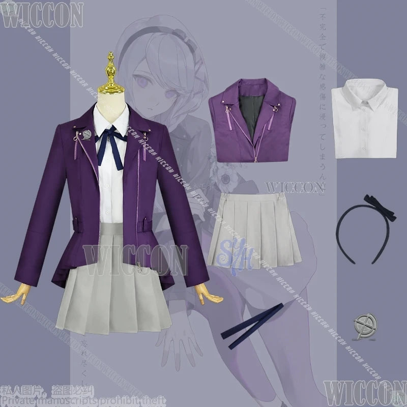 Game The Hundred Cosplay Kirifuji Nozomi Purple Punk Coat Y2k Fashion Jirai Kei Girls Dress JK Uniform Halloween Comic Con Party