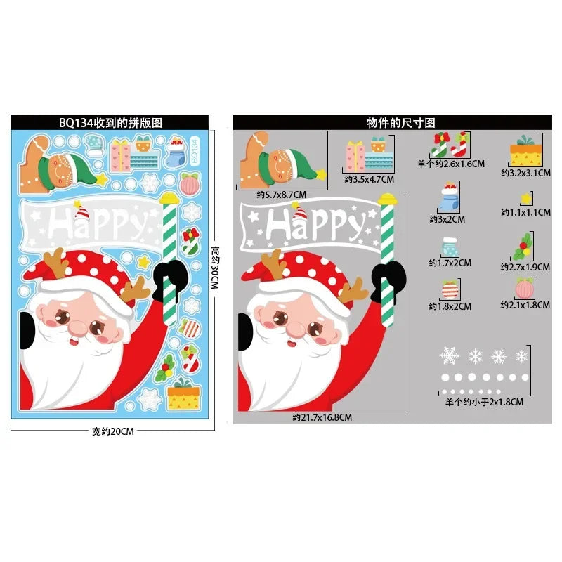 Christmas Decorations Santa Claus Snowman Elk Xmas Tree Window Stickers Noel Natal Merry Christmas Glass Wall Stickers 2024