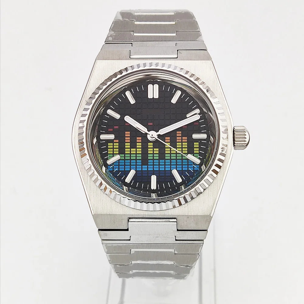 40mm Musical wave watch Stainless steel Sapphire glass all Green luminous NH35 watch Automatic mechanical Men's watch waterproof