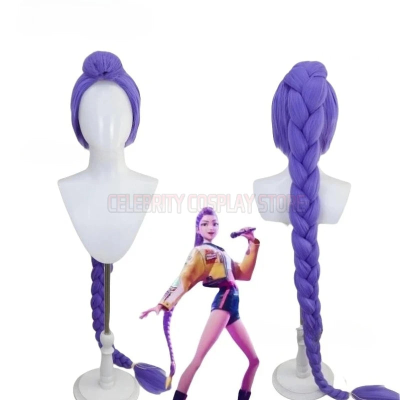 2025 Movie K-Pop Rumi Demon Hunters Stage Lumi Mira Zoe Cosplay Purple Long Wig Braid Hair Hallowen Girl Group Idol