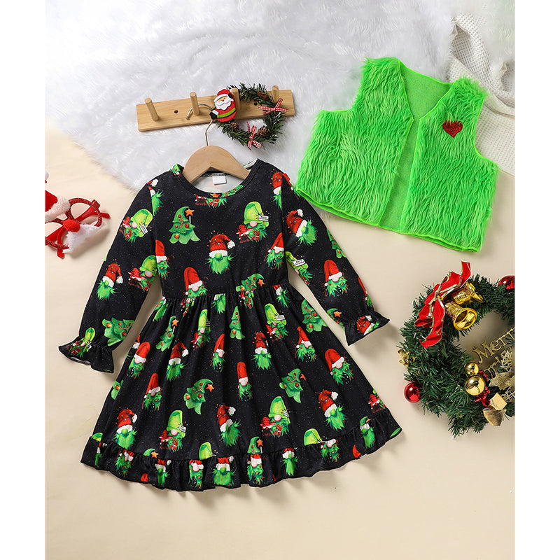 Toddler Kids Baby Girl Christmas Dress Outifts, Long Sleeves Cartoon