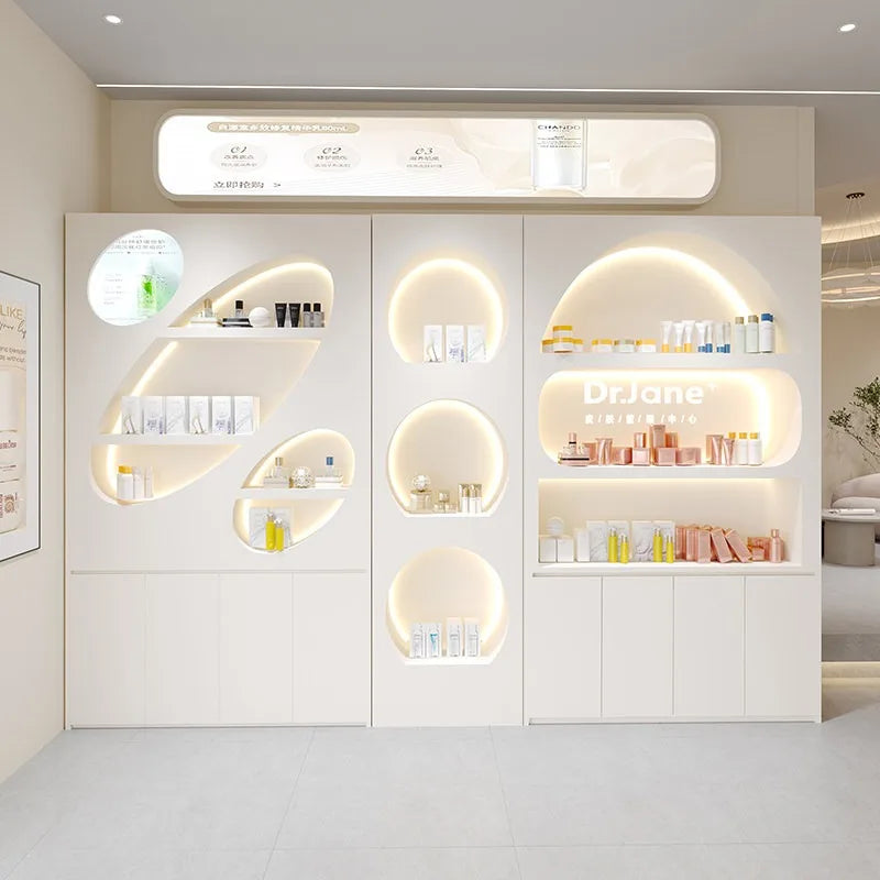 Solid wood paint beauty salon display cabinet High-end atmospheric skin care product cabinet Product rack Cosmetics display rack