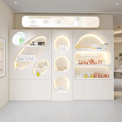 Solid wood paint beauty salon display cabinet High-end atmospheric skin care product cabinet Product rack Cosmetics display rack