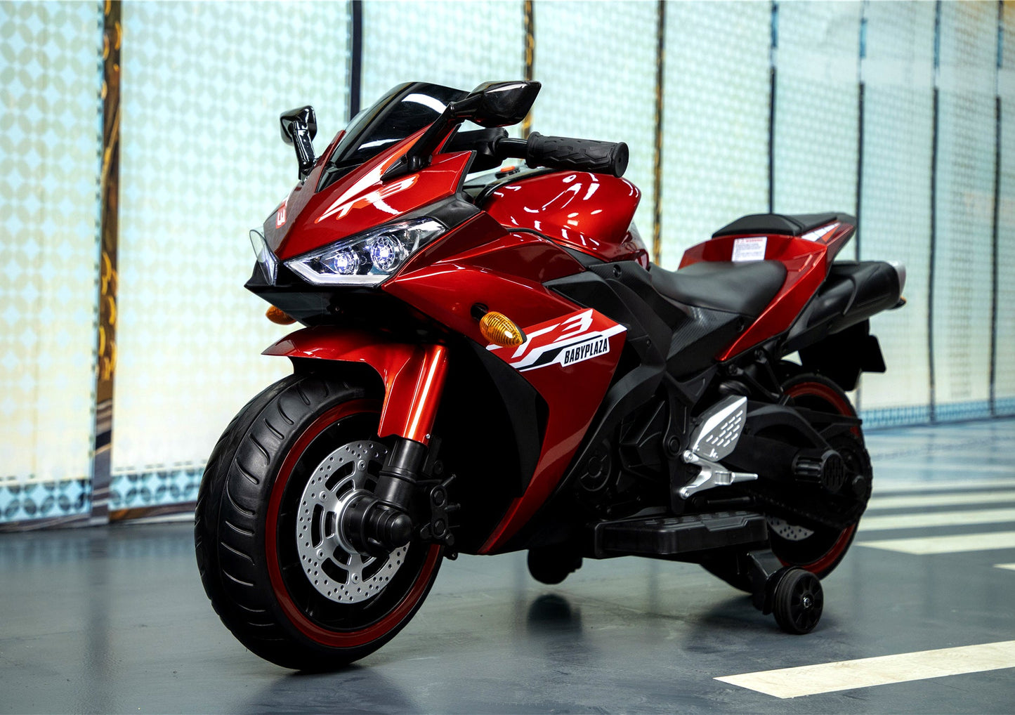 12V Motorcycles For Kids With Training Wheels (Red)