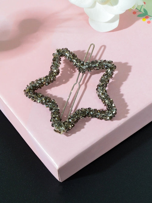 Sparkling Full Rhinestone Star Circular Hair Clip Elegant Hair