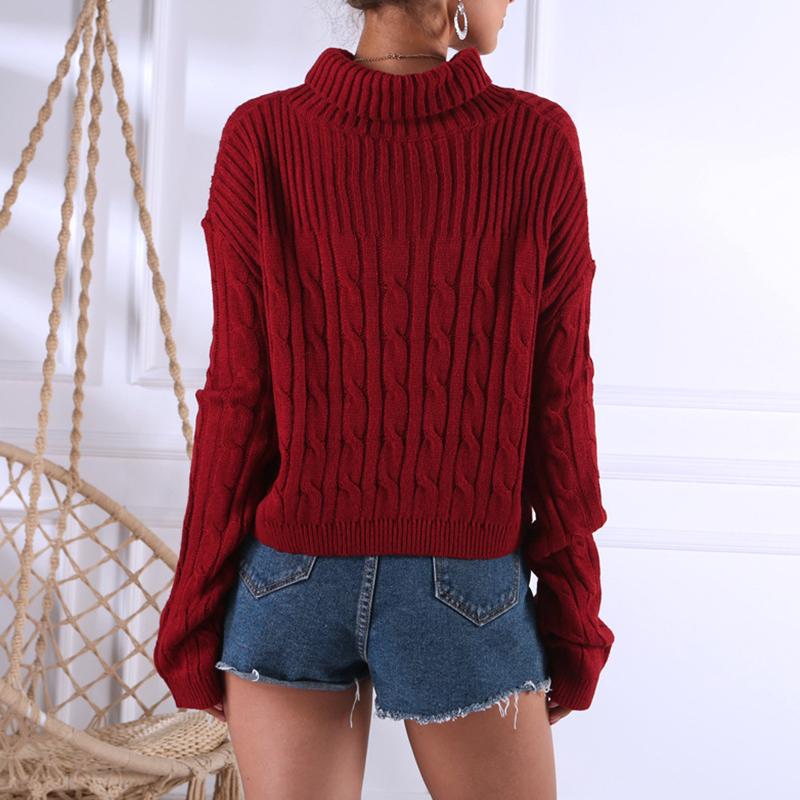 Wine red knitted turtleneck jumper christmas sweater Winter