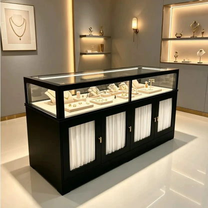 Modern Wooden Island Display Cabinet Commercial Women Clothing Shop Luxury Jewelry Ornament Glass Cabinet Home Furniture FYMS
