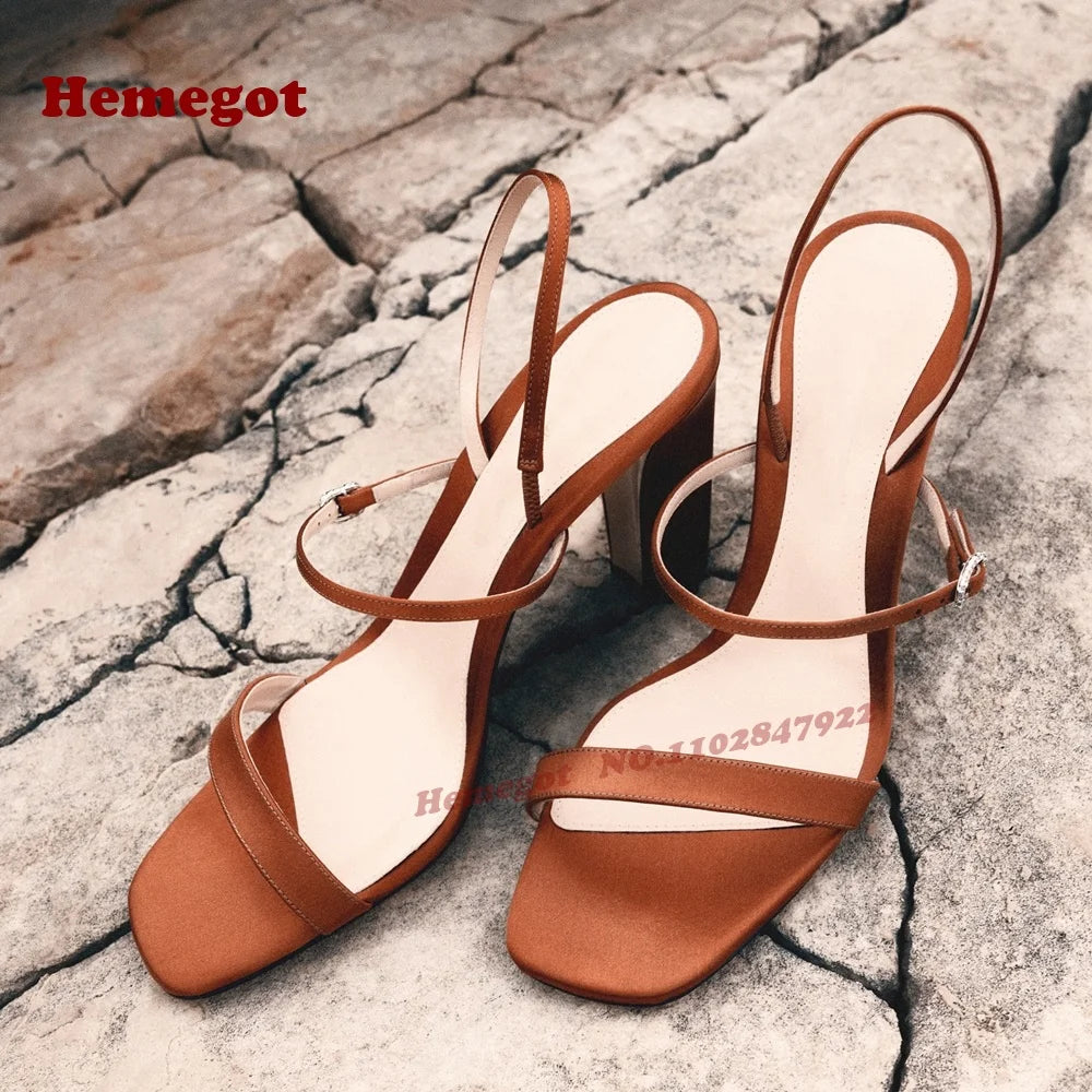 One Strap Buckled Chunky Heels Sandals Open Toe Slingback Women's Sandals 2025 New Arrival Summer Splicing Elegant Shoes Sexy