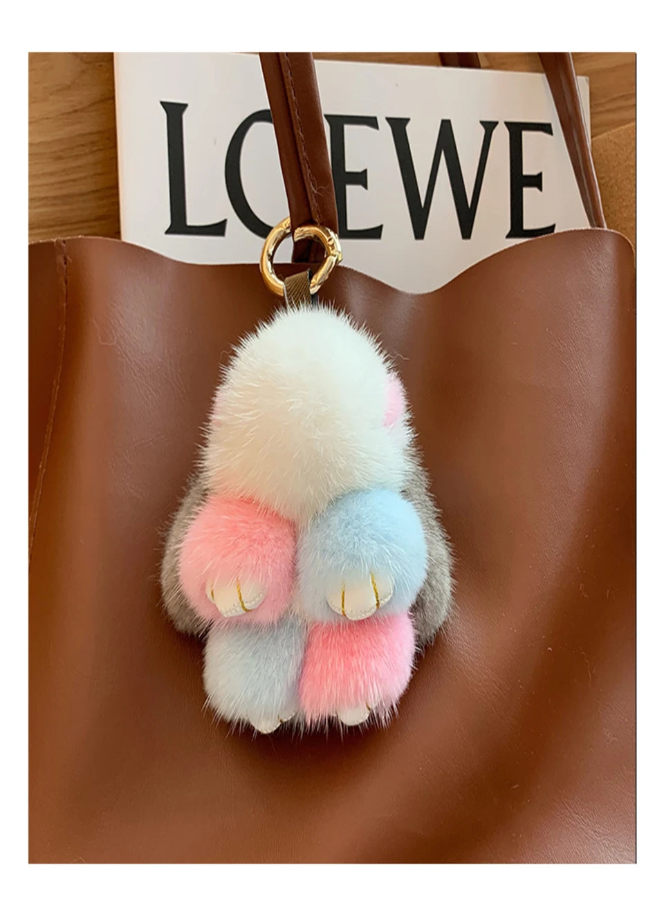 Mink Bunny Keychain Pompon Keyring Bunny For Women Bag Charms Car Key Chain Cute Rabbit Key Ring On Bag Car Trinket Pendant Gift