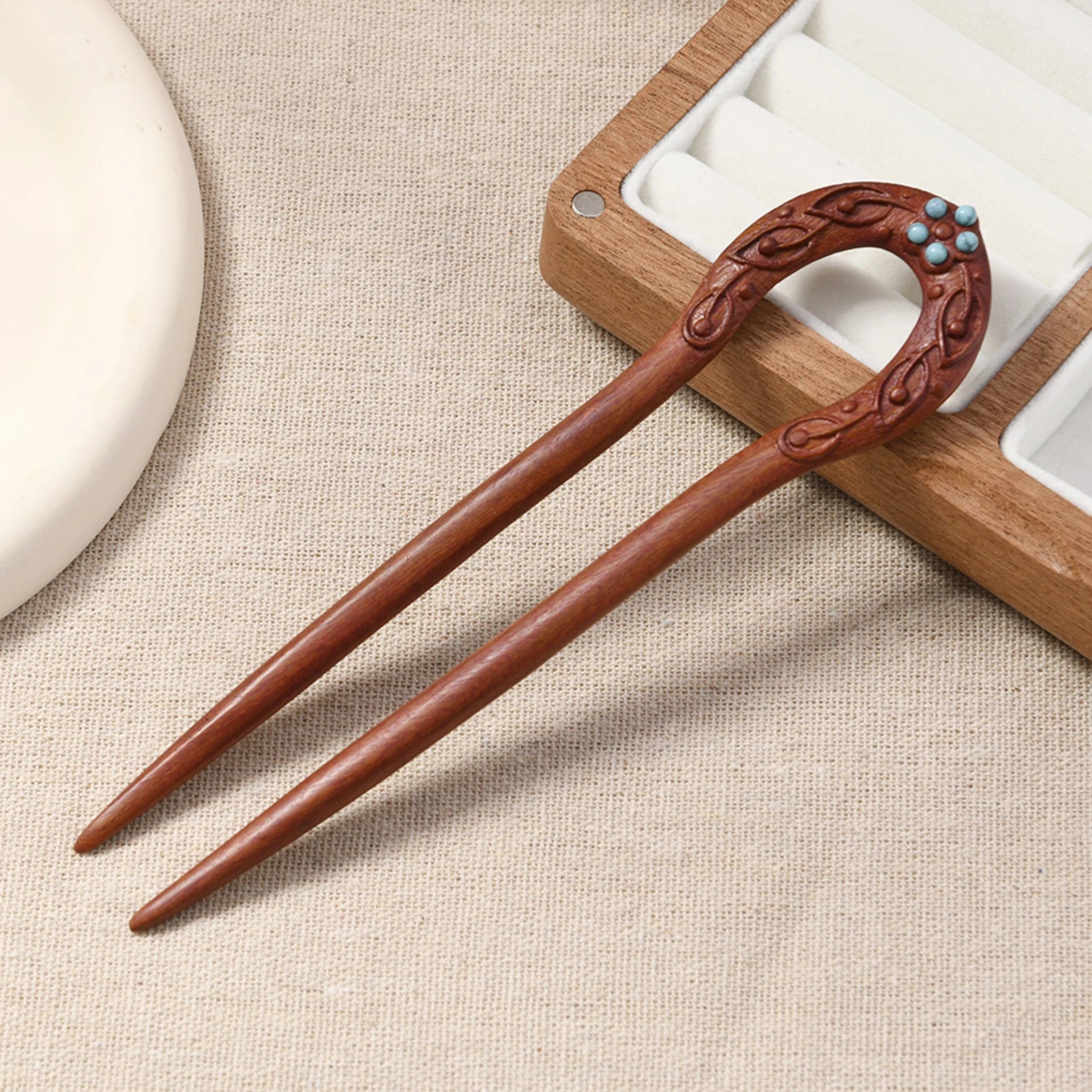 Chinese Style U-shape Hairpin Non-slip Stable Fixed Hair Stick Wooden Retro Cheongsam Decor Hair Clasp Vintage Hanfu Headwear