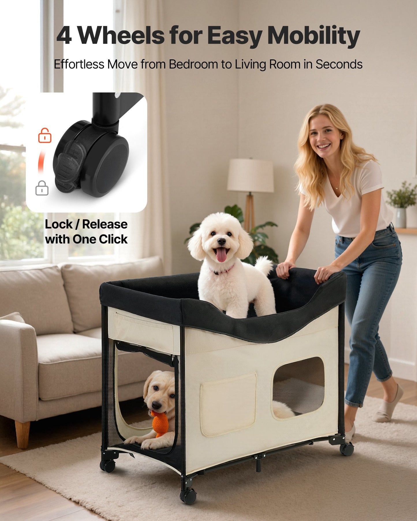 Elevated Lounge Pet Bed Foldable Bunk Dog Bed With Wheels & Side Bags