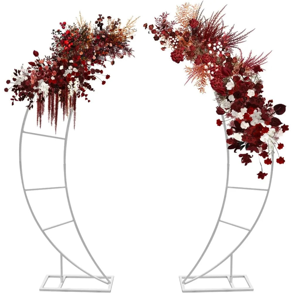 Metal Wedding Arch Backdrop Stand, White Moon Wedding Arches for Ceremony Set of 2, Balloon Arch Frame Garden Arbor for Birthday