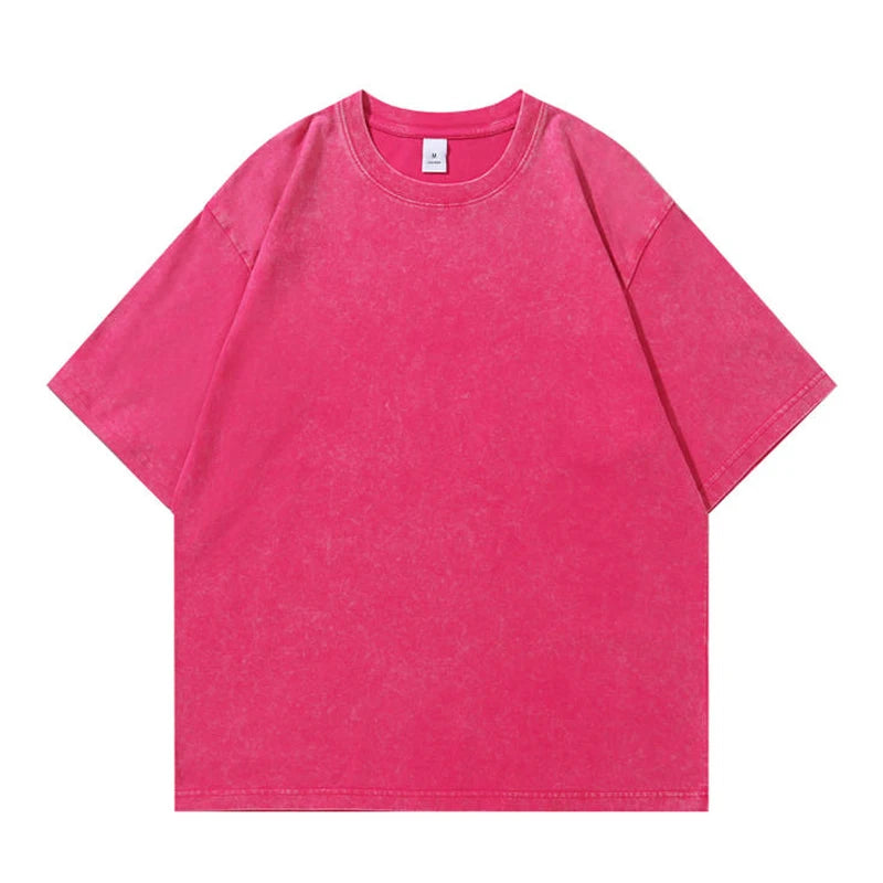 Men's Summer T-shirt 230G Heavy Cotton Vintage Washed T-Shirts Oversized Short Sleeve Loose Streetwear Short Sleeve Tops Tee