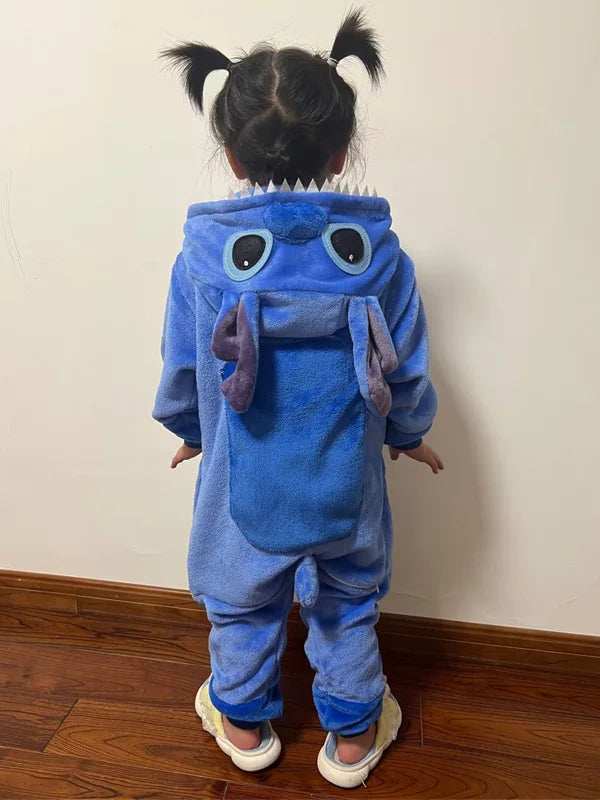 Stitch Anime Flannel Pajamas For Kids Autumn Winter Boy Girls Pyjamas Jumpsuit Children Christmas Halloween Pajama Party Costume