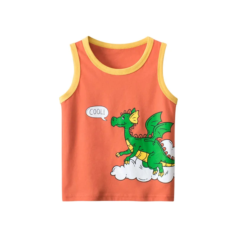 2023 Summe Children Vests for Girls Clothing 100% Cotton Dinosaur Cartoon Kids Boys Sport Causal Tank Tops Baby Cute Clothes