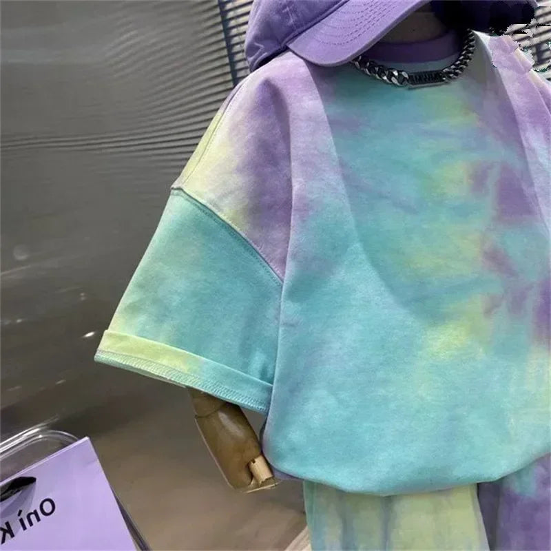 Summer Baby Boy Clothes Set Kid Girls Disney Donald Printed T-shirts and Shorts 2PCS Suit Children Tie Dye Short Sleeve Outfits