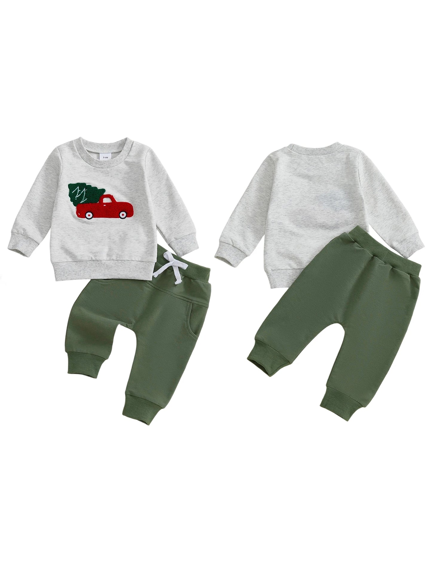 Infant Boys Winter Outfit Set with Festive Christmas Tree Embroidery Sweater and Cozy Pants for Toddlers - 2 Piece Ensemble