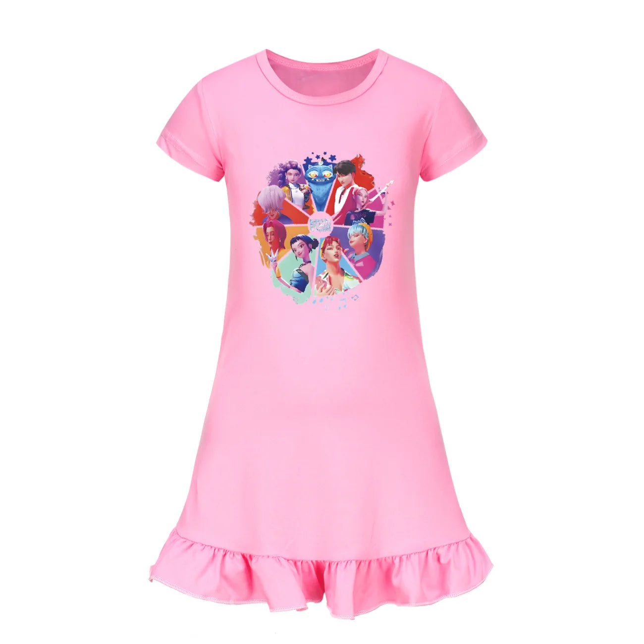 Baby KPop Demon Hunters Kids Summer Sleepdress Short Sleeve Girls Casual Cartoon Nightgown Daily Wear Clothes for Children dress