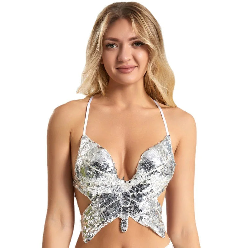 Belly Dance Tops DS Nightclub Show Sequined Top Butterfly Bra Corset Female Dance Sling Top
