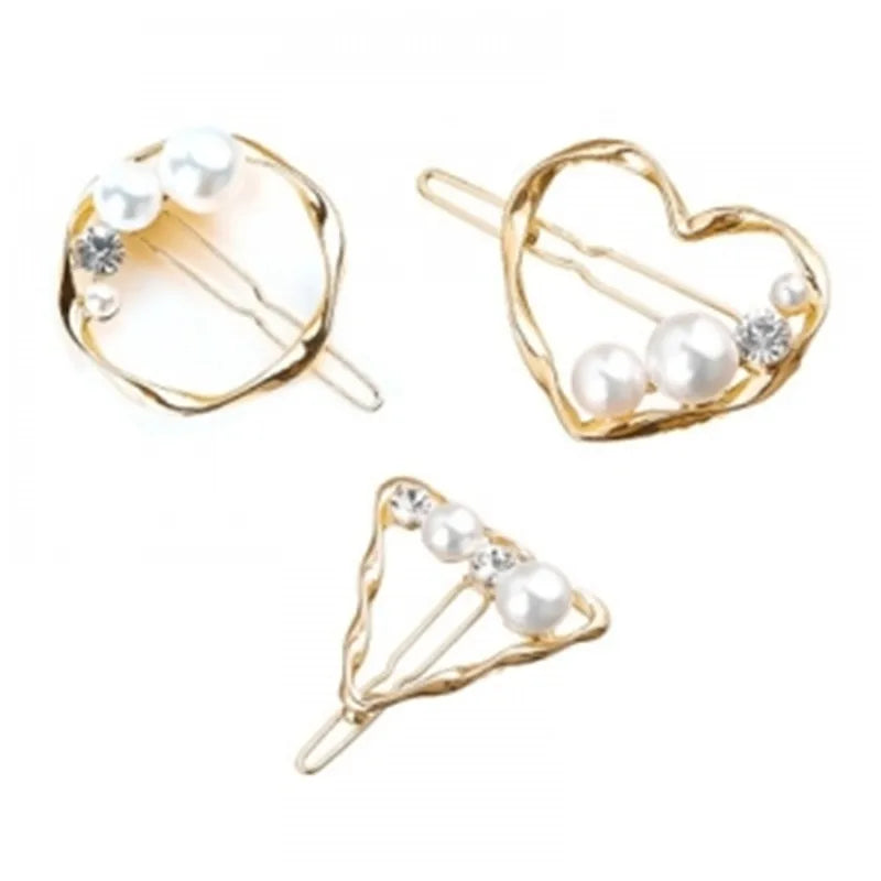 Fashion Pearl Hairpin Geometric Crystal Heart Triangle Hair Clip Women Hair Clips Barrettes Hair Styling Accessories
