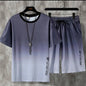 New hot-selling summer couple ice silk set, loose Korean-style casual unisex sports T-shirt and shorts, fashionable quick-dry