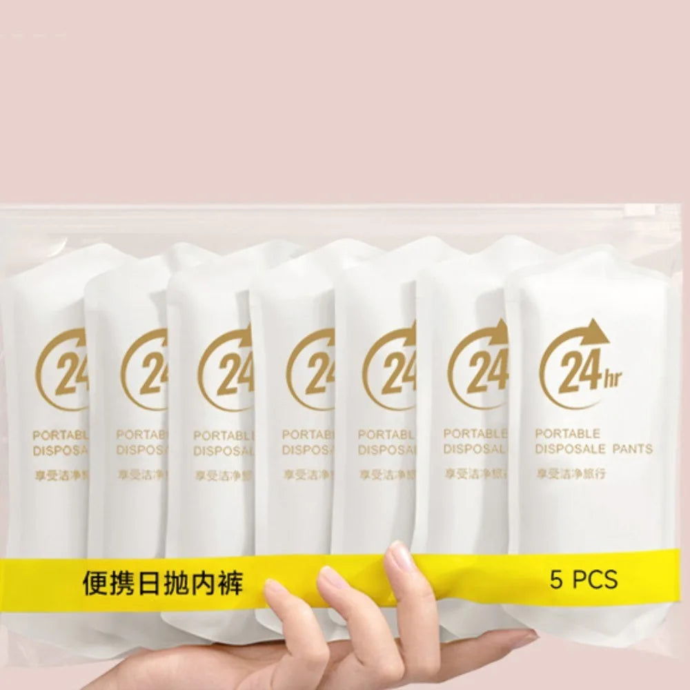 5Pcs Traceless Women's Disposable Panties Mid Waist Cotton Crotch Stripe Seamless Briefs Lingerie Plus Size Underwears for Women