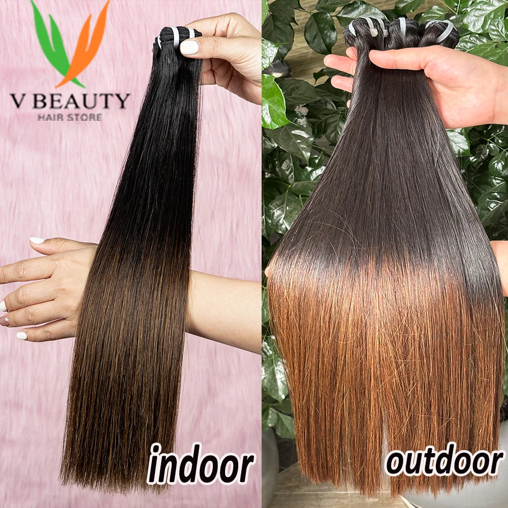 V Beauty Raw Hair Bundles Double Weft Virgin Human Hair Honey Color Bone Straight Unprocessed 16A Grade Double Drawn Extensions