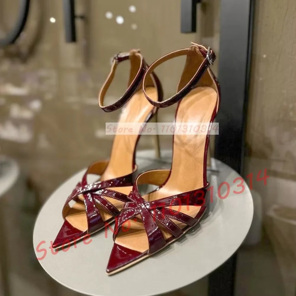 Nude Cross Strap High Heels Sandals Ladies Trendy Open Pointy Toe Classy White Satin Sandal Women Dress Ankle Strap Casual Shoes