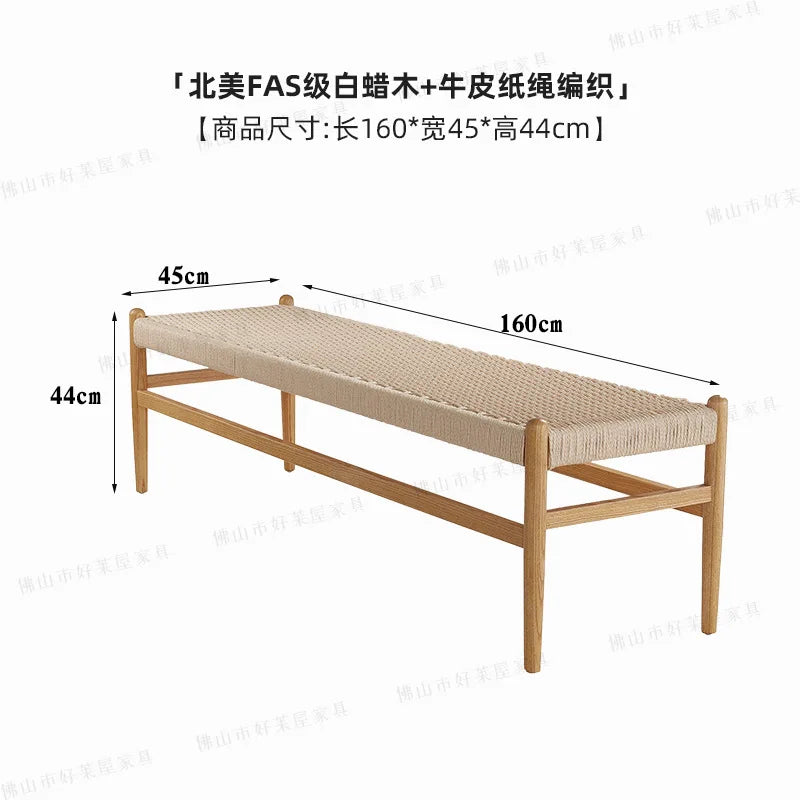 Rattan bench household shoe changing stool simple braided rope sofa bench simple small apartment solid wood bedside stool