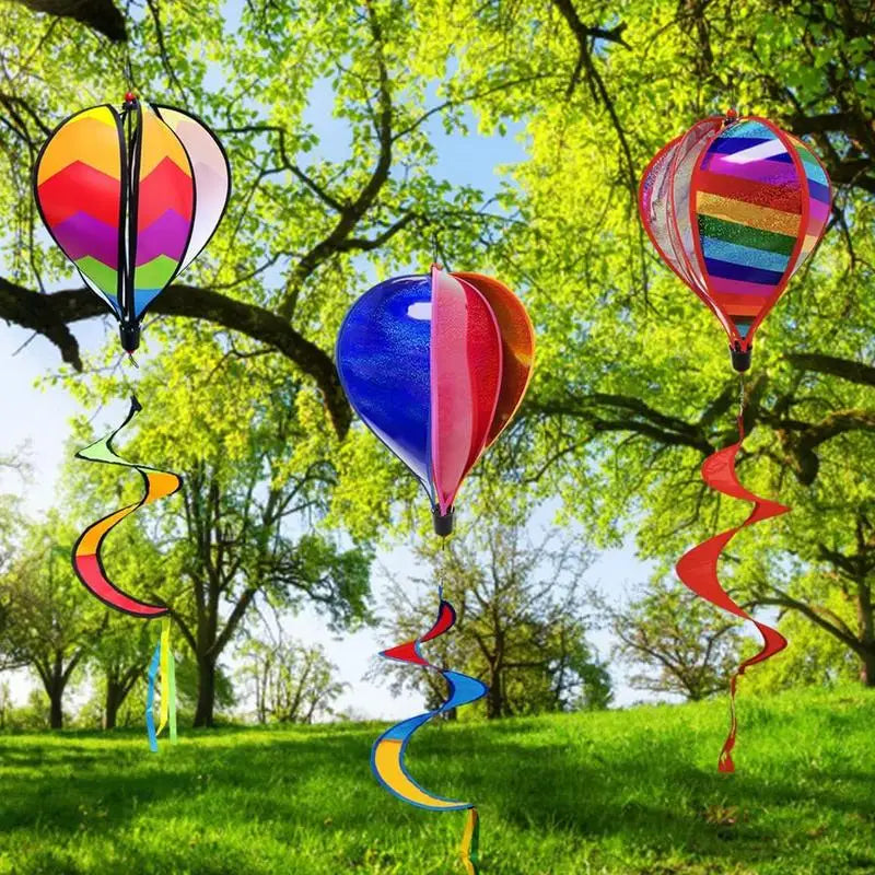 Hot Air Balloon Decor 3X Rainbow Wind Spinner Outdoor Decoration Windsock Ornament For Holiday Garden Patio Wedding Gathering