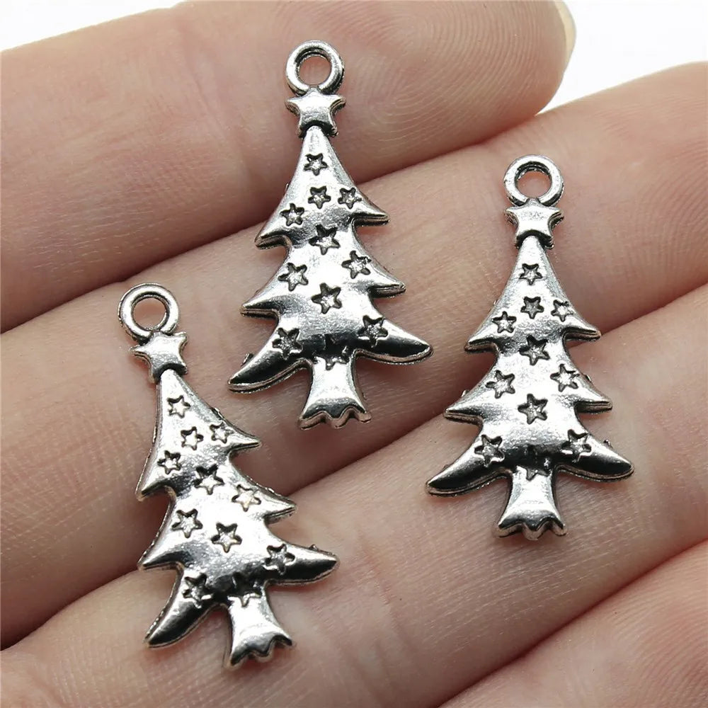 20pcs Christmas Tree Charms Antique Bronze Silver Color Pendants Making DIY Handmade Craft