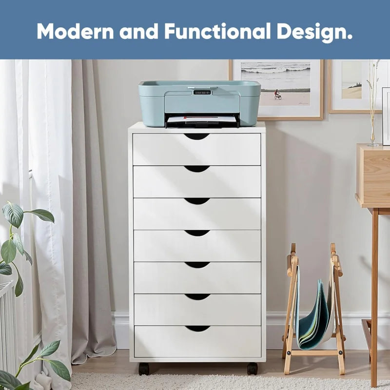 7 Drawer Mobile File Cabinet Under Desk Storage Organization with Wheels Vertical Filing Chest Rolling Wood Small Desk Pr