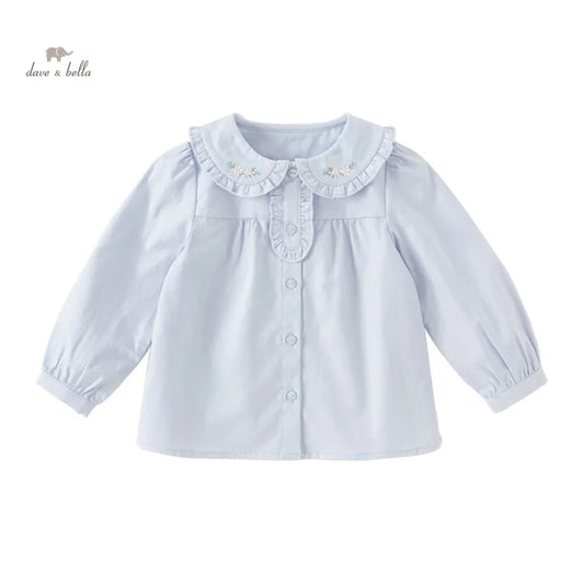 Dave Bella Children's Shirt Clothes 2024 New Autumn Girls' Baby Blouse Cute Sweet Pure Cotton Top DB3241847