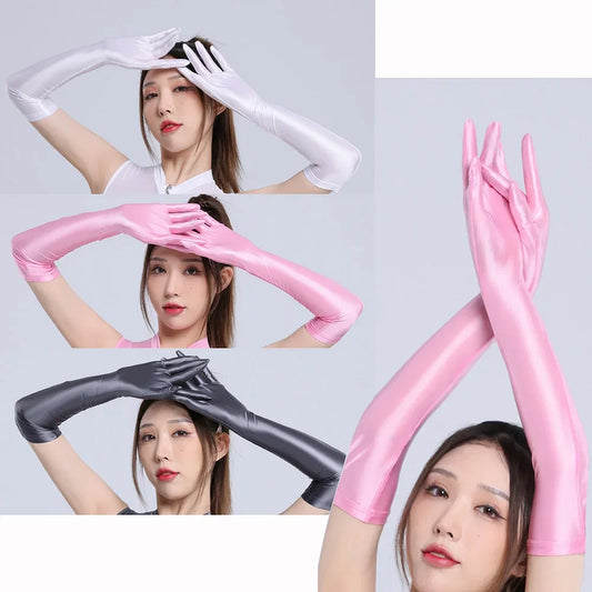 Sexy Lingerie Women Smooth Shiny Elastic Long Gloves Oil Silky Driving Nightclub Mittens High Elastic