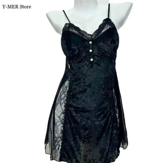 2025 New Balck Lace Patchwork Sling Nightdress Set Women Sexy Mesh Robe Jacquard Flower Home Dressing Gown Women Lingerie